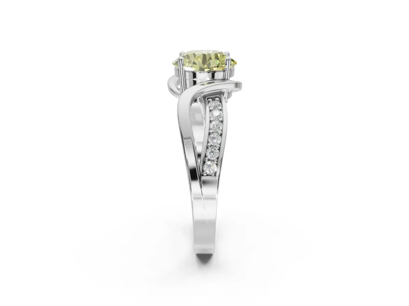 Round Bypass Solitaire Engagement Ring Setting for a Fancy Yellow Lab-Grown Diamond | Pavé and Plain Strands | Platinum