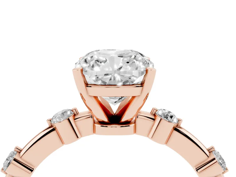 Cushion Cut Bar Set Engagement Ring Setting | Spaced Side Stones | Rose Gold
