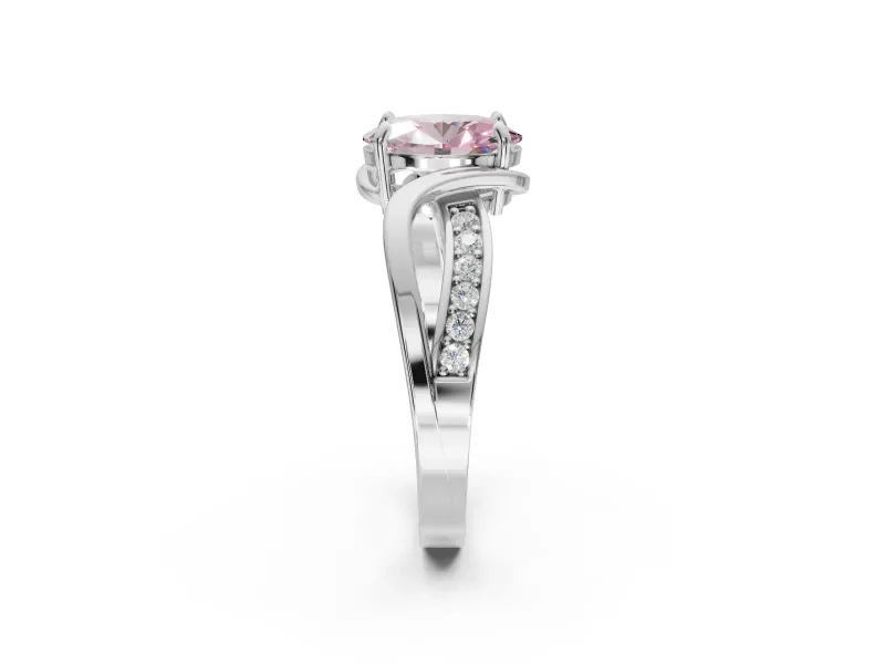 Oval Bypass Solitaire Engagement Ring Setting for a Fancy Pink Lab-Grown Diamond | Pavé Strands | Sterling Silver