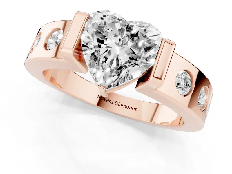 Heart-Shaped Tension Style Engagement Ring Setting | Flush Set Accents | Rose Gold