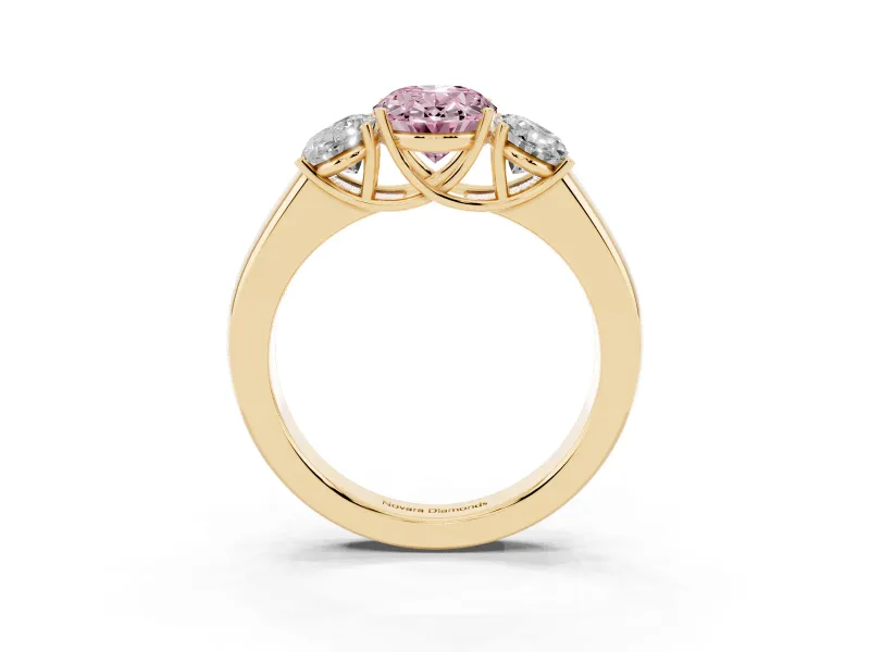 Oval 3 Stone Engagement Ring Setting for a Fancy Pink Lab-Grown Diamond | Yellow Gold