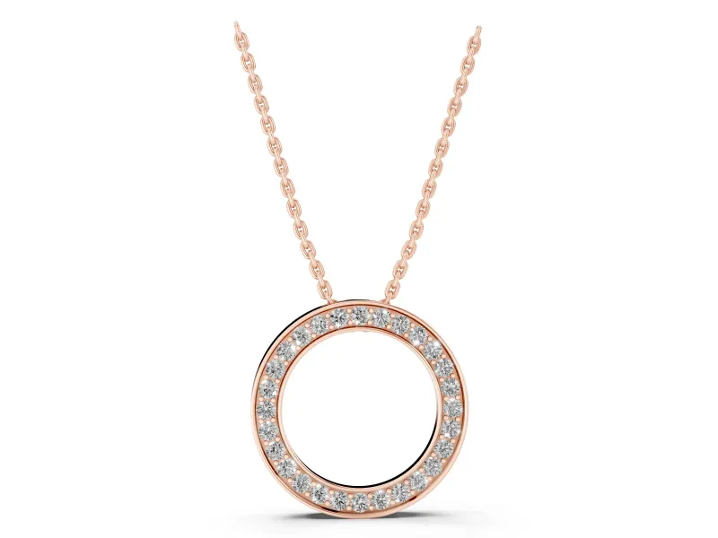 Round Lab-Grown Diamond Pavé Circle Pendant Necklace | Polished Rails | Rose Gold