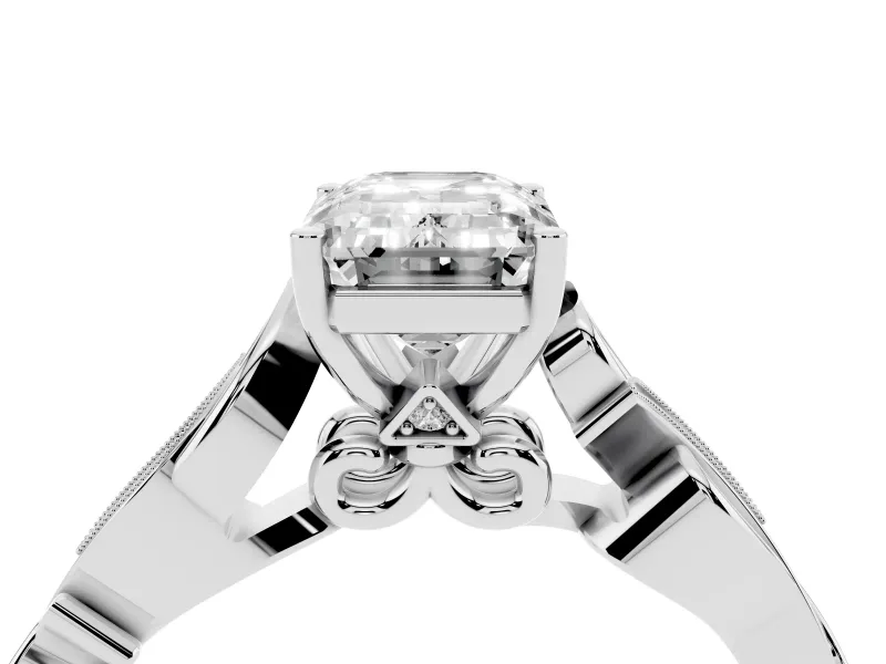 Emerald Cut Vintage Vine Solitaire Engagement Ring Setting | Milgrain Leaves | Platinum