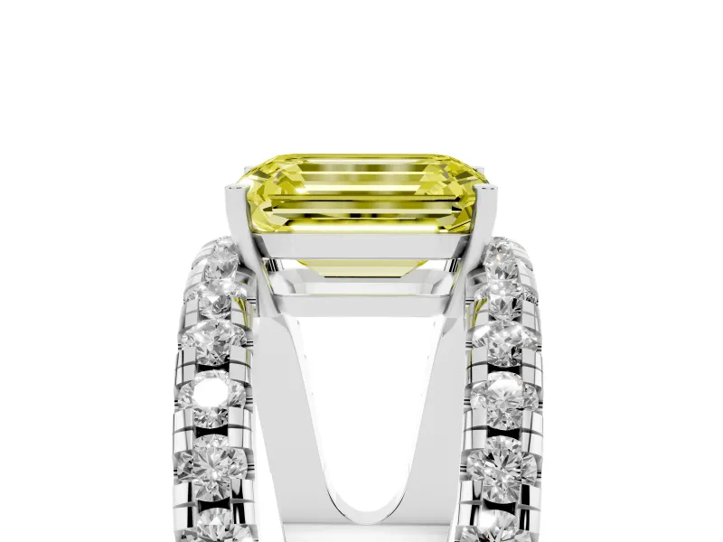 Emerald Cut Split Shank Pavé Engagement Ring Setting for a Fancy Yellow Lab-Grown Diamond | Platinum