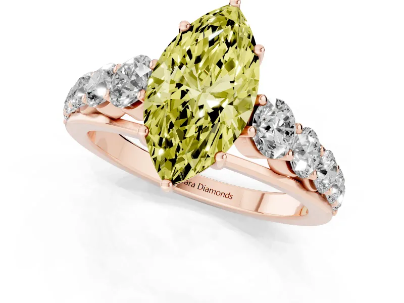 Marquise Graduated Side Stone Engagement Ring Setting for a Fancy Yellow Lab-Grown Diamond | Flat Top Band | Rose Gold