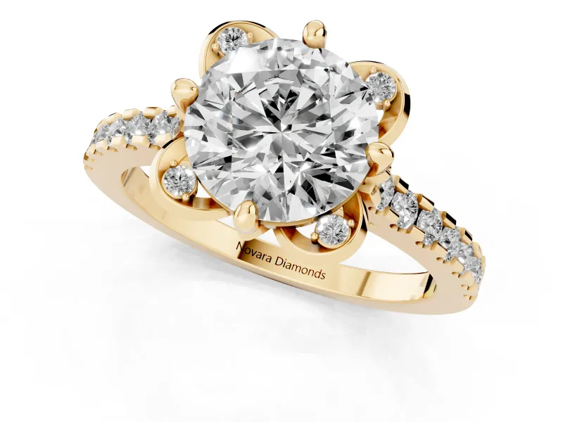 Round Floral Petal Engagement Ring Setting | Petal Accents | Yellow Gold