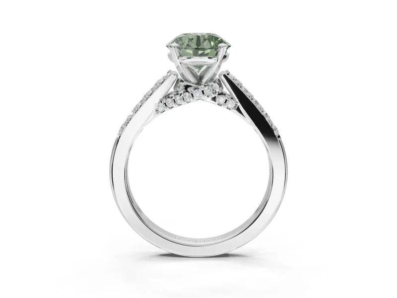 Round Pavé Solitaire Engagement Ring Setting for a Fancy Green Lab-Grown Diamond | Crossover Gallery | Platinum