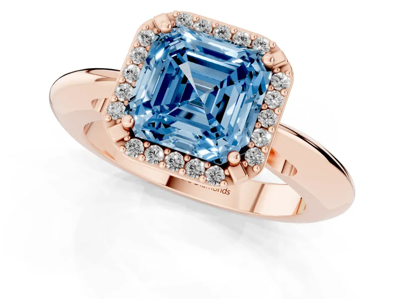 Asscher Cut Halo Engagement Ring Setting for a Fancy Blue Lab-Grown Diamond | Plain Band | Rose Gold