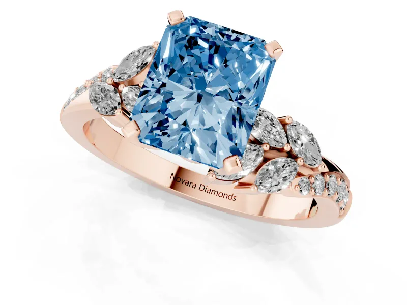Radiant Cut Floral Engagement Ring Setting for a Fancy Blue Lab-Grown Diamond | Rose Gold