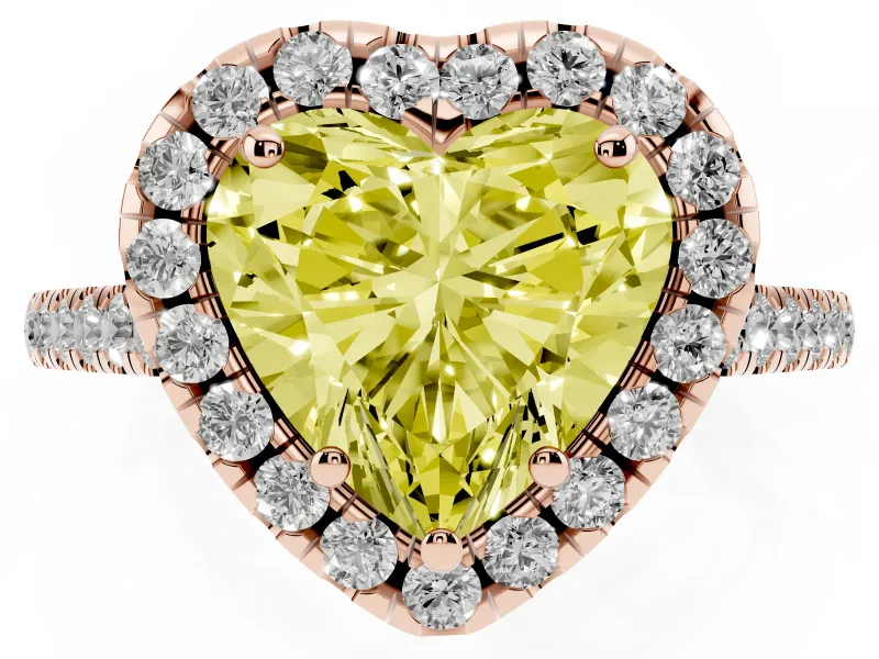 Heart-Shaped Raised Halo Engagement Ring Setting for a Fancy Yellow Lab-Grown Diamond | Rose Gold