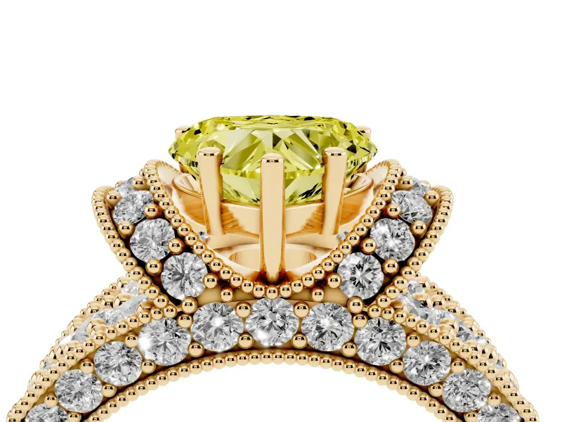 Heart-Shaped Vintage Pave Engagement Ring Setting for a Fancy Yellow Lab-Grown Diamond | Milgrain Edges | Yellow Gold