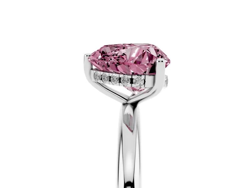 Fancy Pink Heart Cut Diamond Solitaire Engagement Ring Set in Platinum with Prong Setting and Polished Band