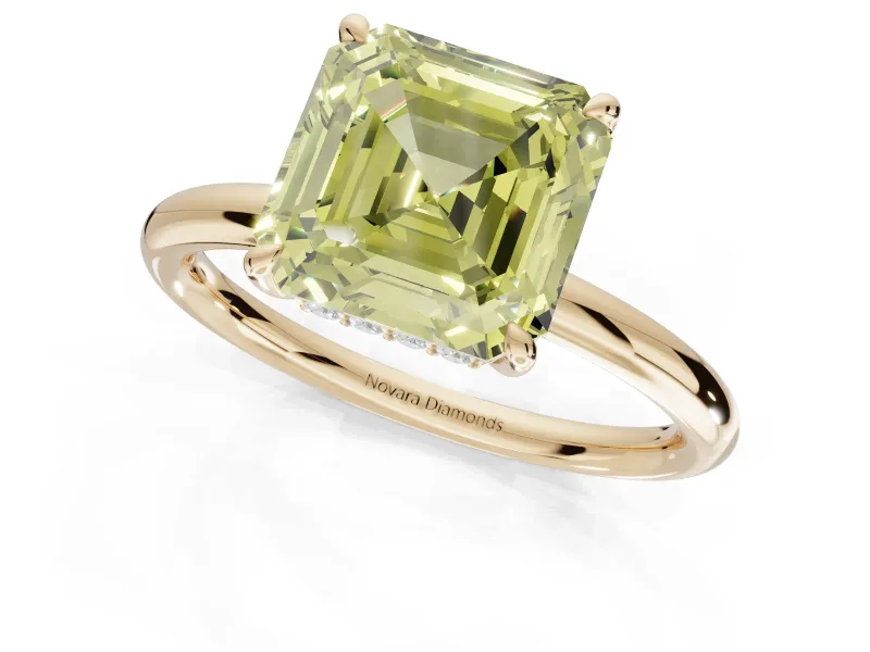 Asscher Cut Hidden Halo Ring Setting for a Fancy Yellow Lab-Grown Diamond | Yellow Gold