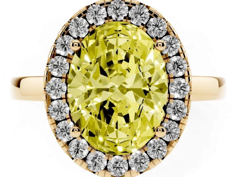 Oval Thin Halo Engagement Ring Setting for a Fancy Yellow Lab-Grown Diamond | Plain Polished Band | Yellow Gold