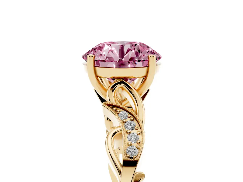 Round Vine Engagement Ring Setting for a Fancy Pink Lab-Grown Diamond | Yellow Gold