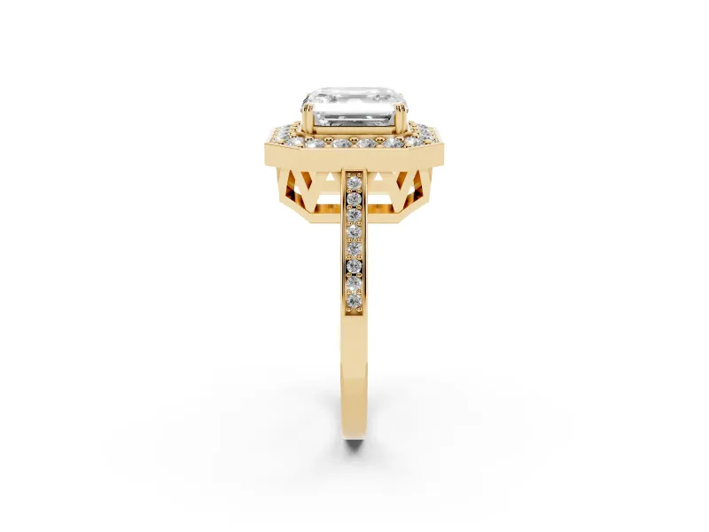 Asscher Cut Halo Engagement Ring Setting | Polished Halo Rim | Yellow Gold
