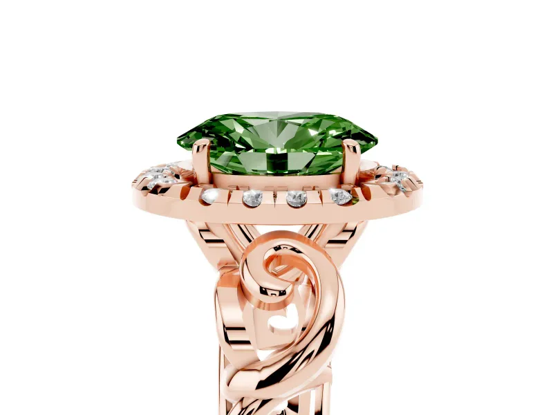 Oval Filigree Halo Engagement Ring Setting for a Fancy Green Lab-Grown Diamond | Rose Gold
