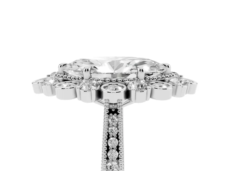 Marquise Vintage Scalloped Halo Engagement Ring Setting | Milgrain Pavé Band | Sterling Silver