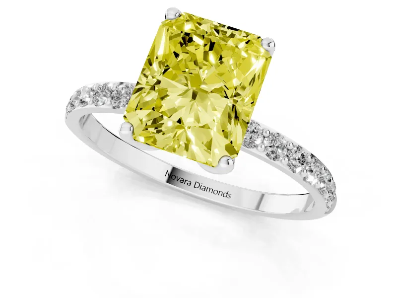 Radiant Cut Pave Engagement Ring Setting for a Fancy Yellow Lab-Grown Diamond | Slim Band | Platinum