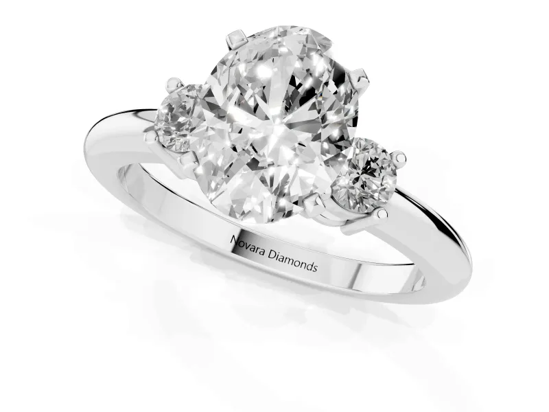 Oval Three Stone Engagement Ring Setting | Round Side Stones | Sterling Silver