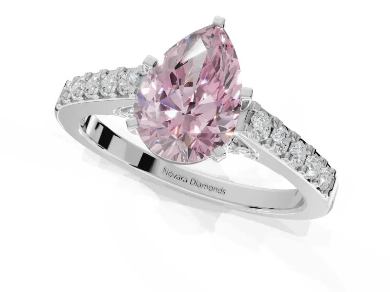 Pear-Shaped Pavé Solitaire Engagement Ring Setting for a Fancy Pink Lab-Grown Diamond | Crossover Gallery | White Gold