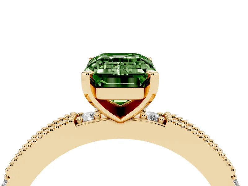 Emerald Cut Vintage Pavé Engagement Ring Setting for a Fancy Green Lab-Grown Diamond | Yellow Gold