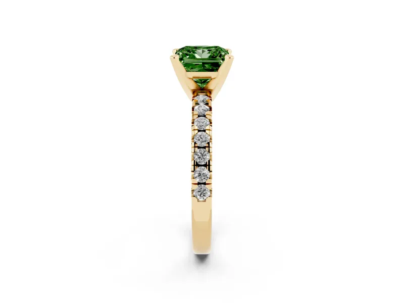 Princess Cut Pavé Engagement Ring Setting for a Fancy Green Lab-Grown Diamond | Yellow Gold