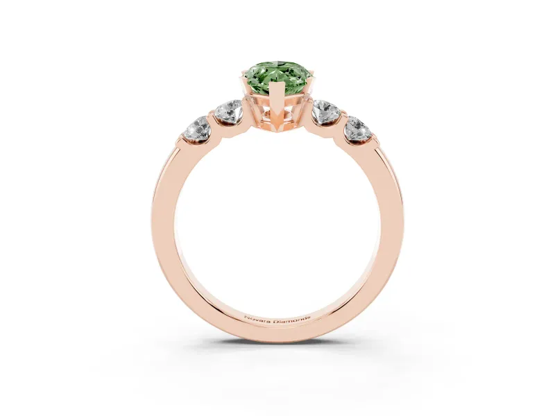 Fancy Green Marquise Cut Diamond Five-Stone Prong Set Engagement Ring Set in Rose gold with Channel Band