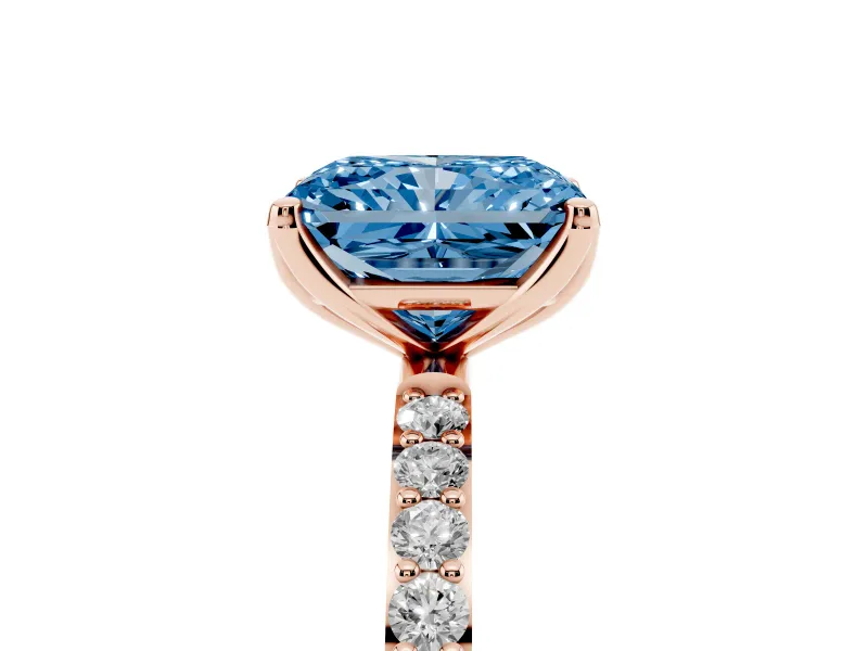 Radiant Cut Pave Engagement Ring Setting for a Fancy Blue Lab-Grown Diamond | Slim Band | Rose Gold