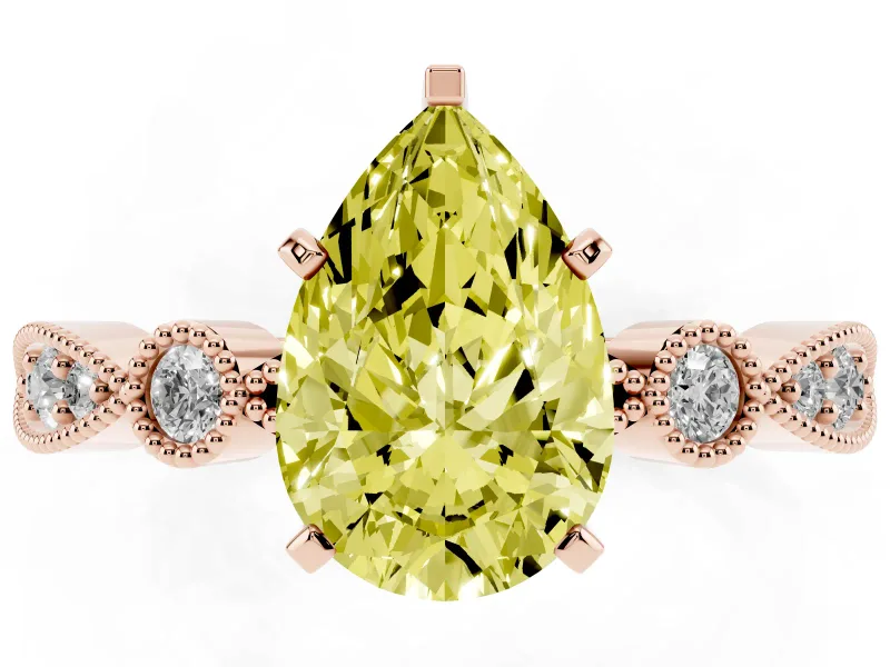 Pear-Shaped Vintage Milgrain Engagement Ring Setting for a Fancy Yellow Lab-Grown Diamond | Bezel Accents | Rose Gold