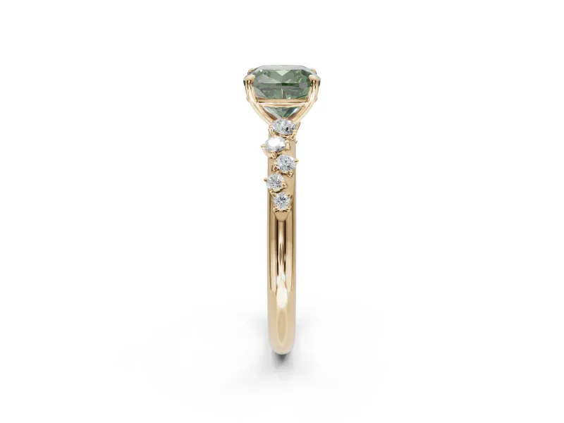 Cushion Cut Graduated Solitaire Engagement Ring Setting for a Fancy Green Lab-Grown Diamond | Yellow Gold