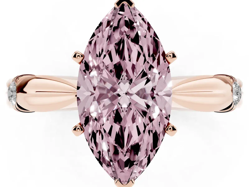 Fancy Pink Marquise Cut Diamond Solitaire Twisted Band Ring Set in Rose gold with Accent Stones and Prong Setting