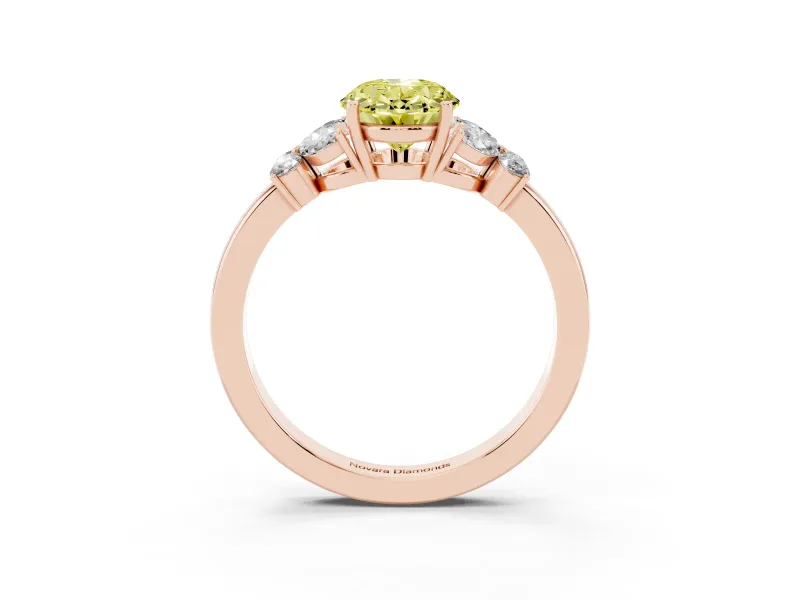 Fancy Yellow Oval Cut Diamond Solitaire Floral Ring Set in Rose gold with Marquise Petals and Prong Setting