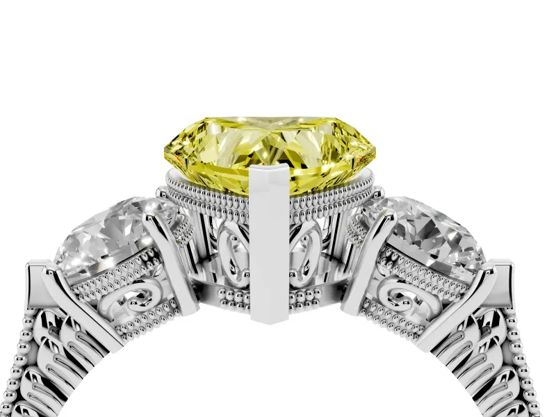 Fancy Yellow Heart Cut Diamond Three-Stone Ring Set in Silver with Milgrain Band