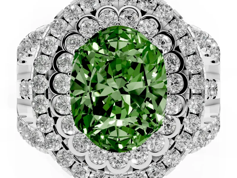 Oval Double Halo Engagement Ring Setting for a Fancy Green Lab-Grown Diamond | Pave Split Shank | Sterling Silver