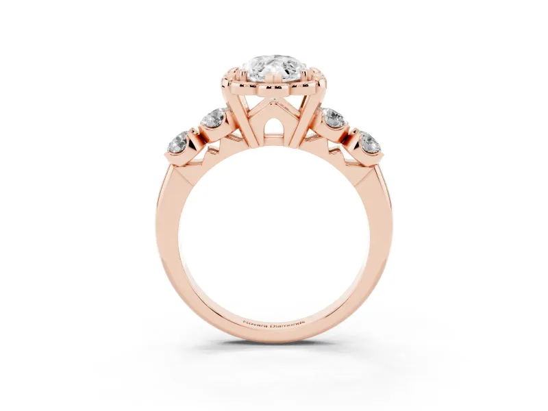 Marquise Floral Engagement Ring Setting | Petal Frame and Side Stones | Rose Gold
