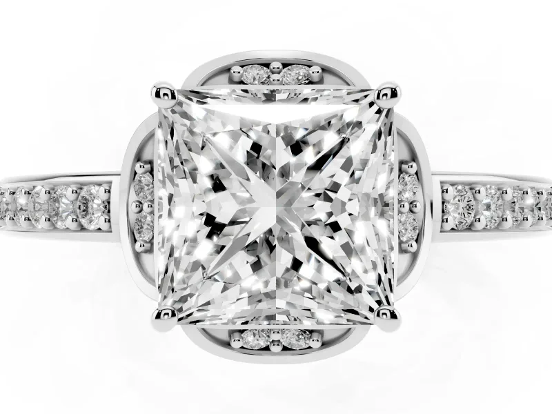 Princess Cut Floral Pavé Engagement Ring Setting | Petal Accents | Platinum