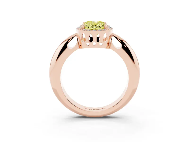 Oval Halo Engagement Ring Setting for a Fancy Yellow Lab-Grown Diamond | Plain Band | Rose Gold