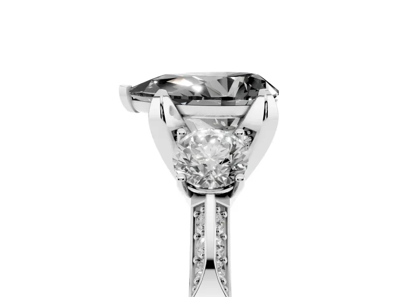 Pear-Shaped Hidden Halo Three Stone Engagement Ring Setting for a Black Center | Sterling Silver