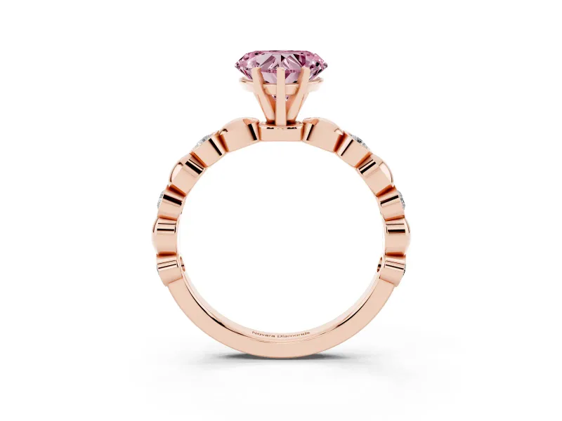 Fancy Pink Heart Cut Diamond Solitaire Ring Set in Rose gold with Bezel-Set Accents on Beaded Band and Prong Setting