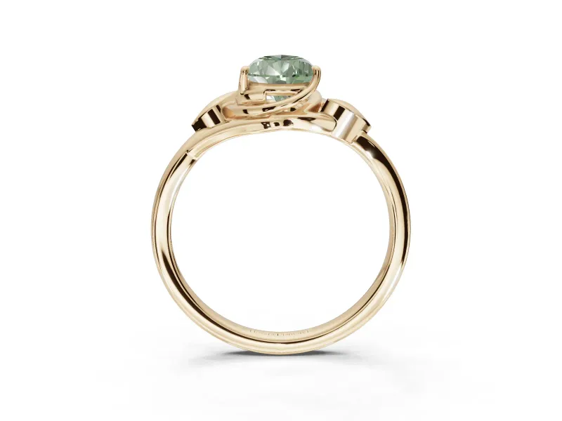 Pear-Shaped Leaf Bypass Solitaire Engagement Ring Setting for a Fancy Green Lab-Grown Diamond | Yellow Gold