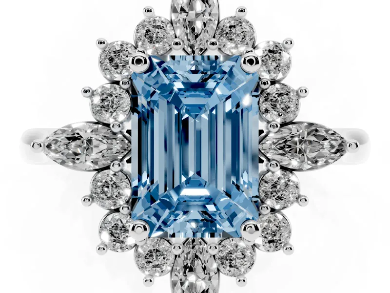 Emerald Cut Engagement Ring Setting for a Fancy Blue Lab-Grown Diamond | White Gold - Design NV-24790