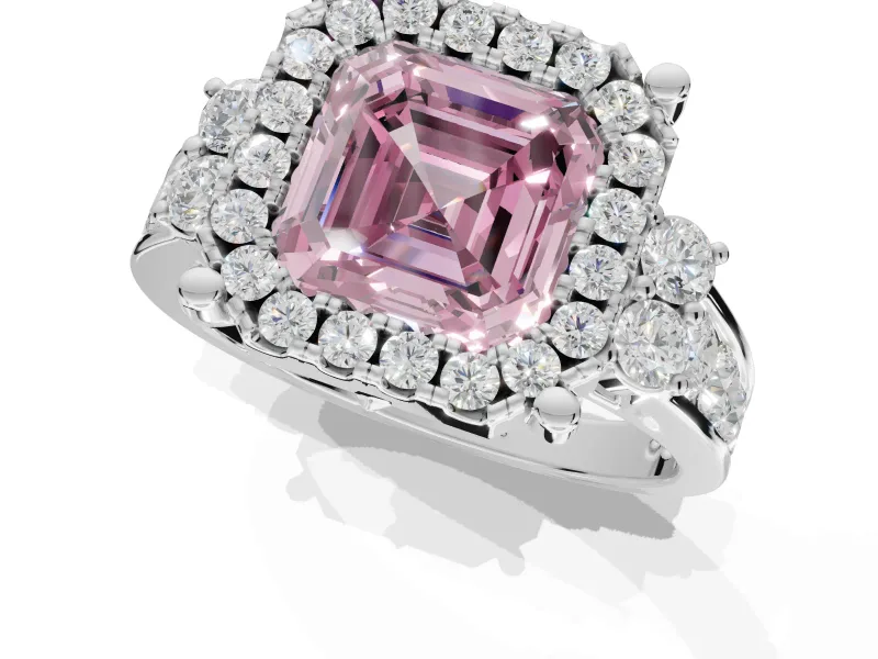 Asscher Cut Halo Engagement Ring Setting for a Fancy Pink Lab-Grown Diamond | Graduated Channel Band | Platinum