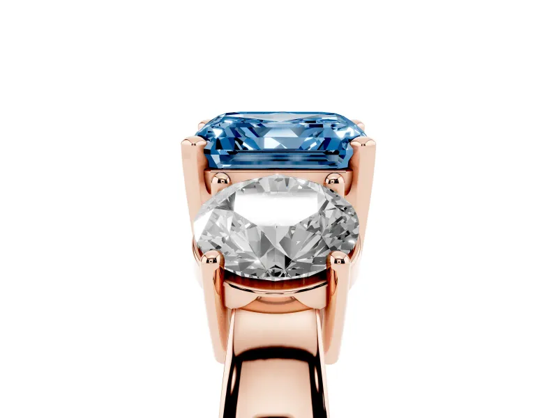 Asscher Cut Three Stone Engagement Ring Setting for a Fancy Blue Lab-Grown Diamond | Wide Plain Band | Rose Gold