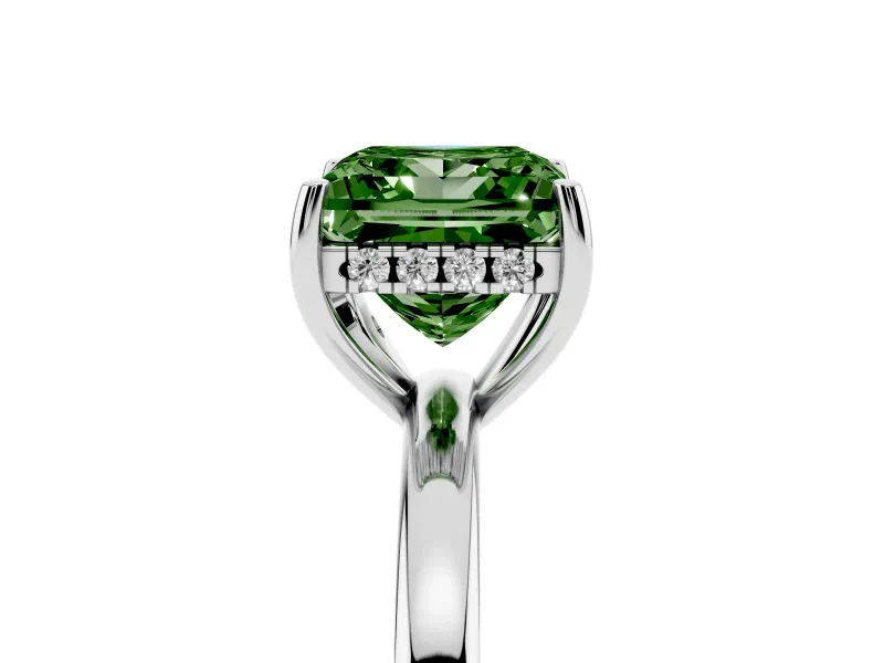 Princess Cut Hidden Halo Engagement Ring Setting for a Fancy Green Lab-Grown Diamond | Thin Band | Sterling Silver