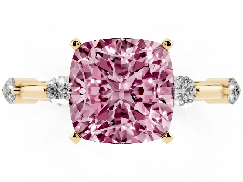 Cushion Cut Bar Set Engagement Ring Setting for a Fancy Pink Lab-Grown Diamond | Yellow Gold
