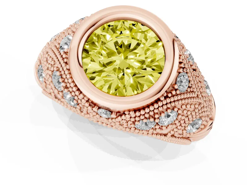 Round Vintage Bezel Engagement Ring Setting for a Fancy Yellow Lab-Grown Diamond | Rose Gold