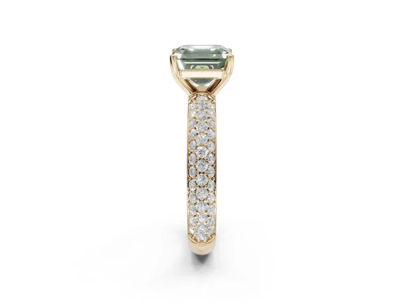 Asscher Cut Domed Pavé Engagement Ring Setting for a Fancy Green Lab-Grown Diamond | Yellow Gold