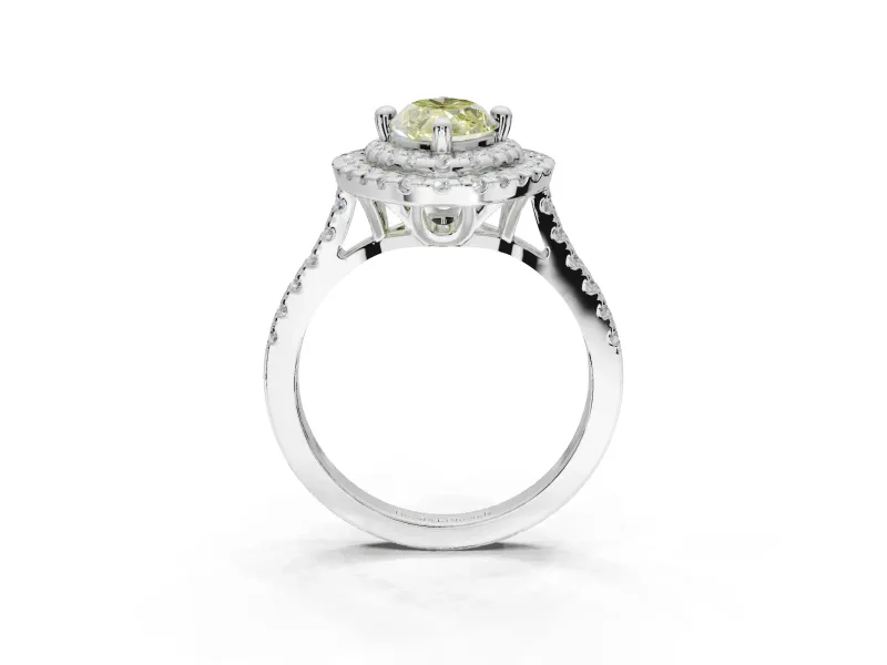 Canary Yellow Marquise Lab-Grown Diamond Double Halo Statement Ring Set in Sterling Silver with Pavé Band
