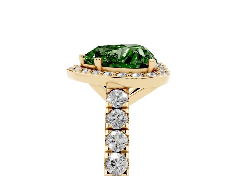 Heart-Shaped Halo Pavé Engagement Ring Setting for a Fancy Green Lab-Grown Diamond | Yellow Gold